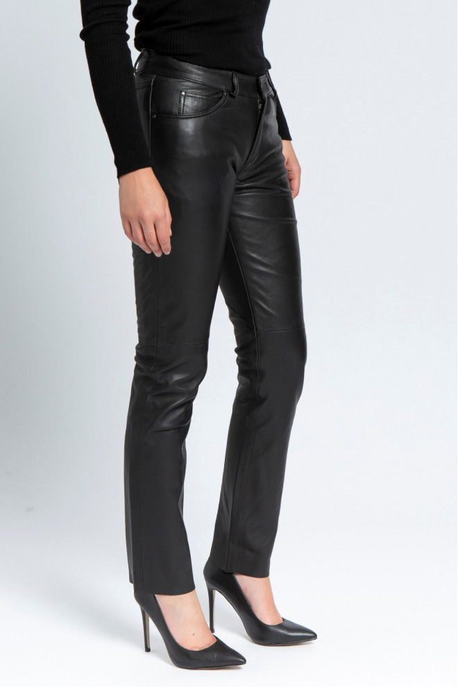 Pantalon cuir en cuir agneau-ref 60971 pandora1 noir-noir