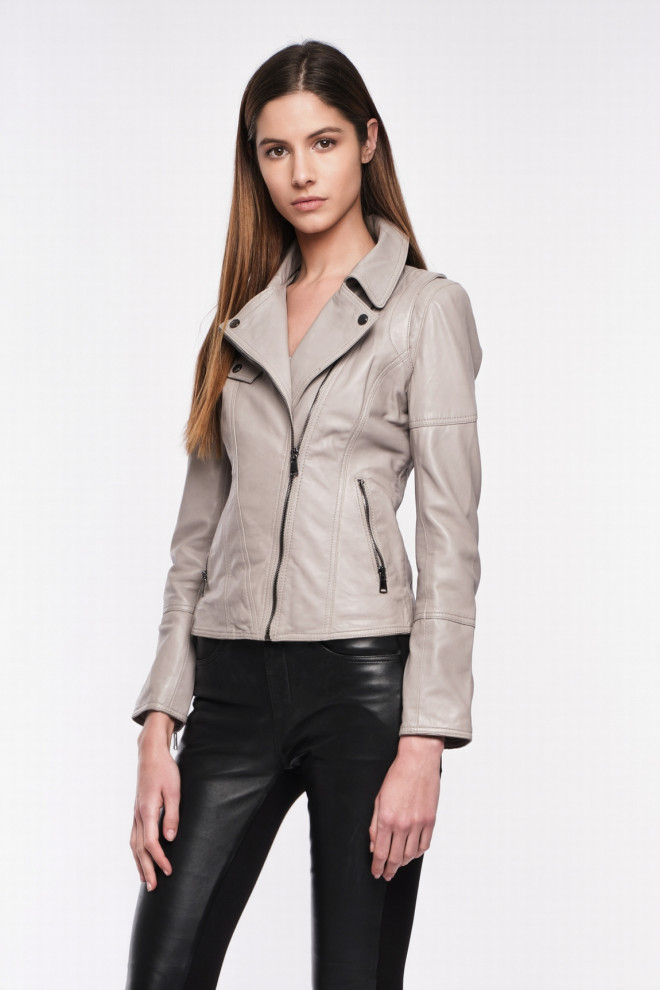 Light grey leather jacket womens best sale