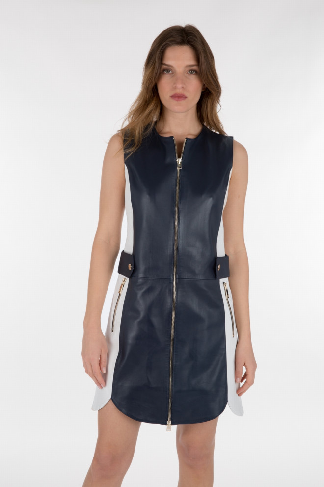 ROBE CUIR SANS MANCHES BICOLOR NELIA WAXY