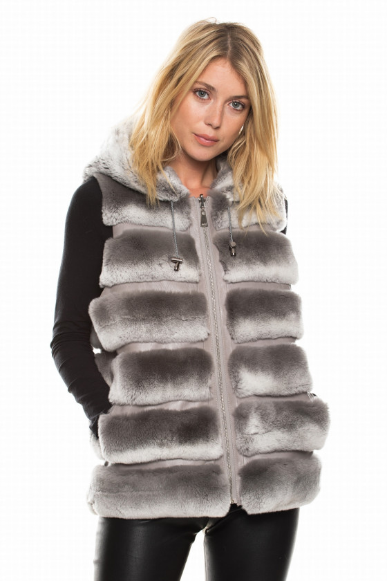 REVERSIBLE RABBIT FUR VEST DELIZIA REX