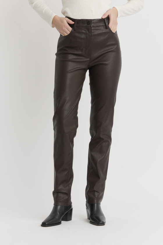 PANTALON DROIT EN CUIR STRETCH URIA