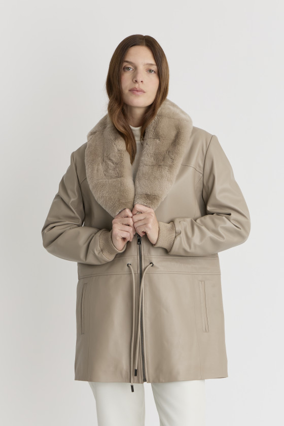 VESTE 3/4 EN CUIR COL FOURRURE GARRYA